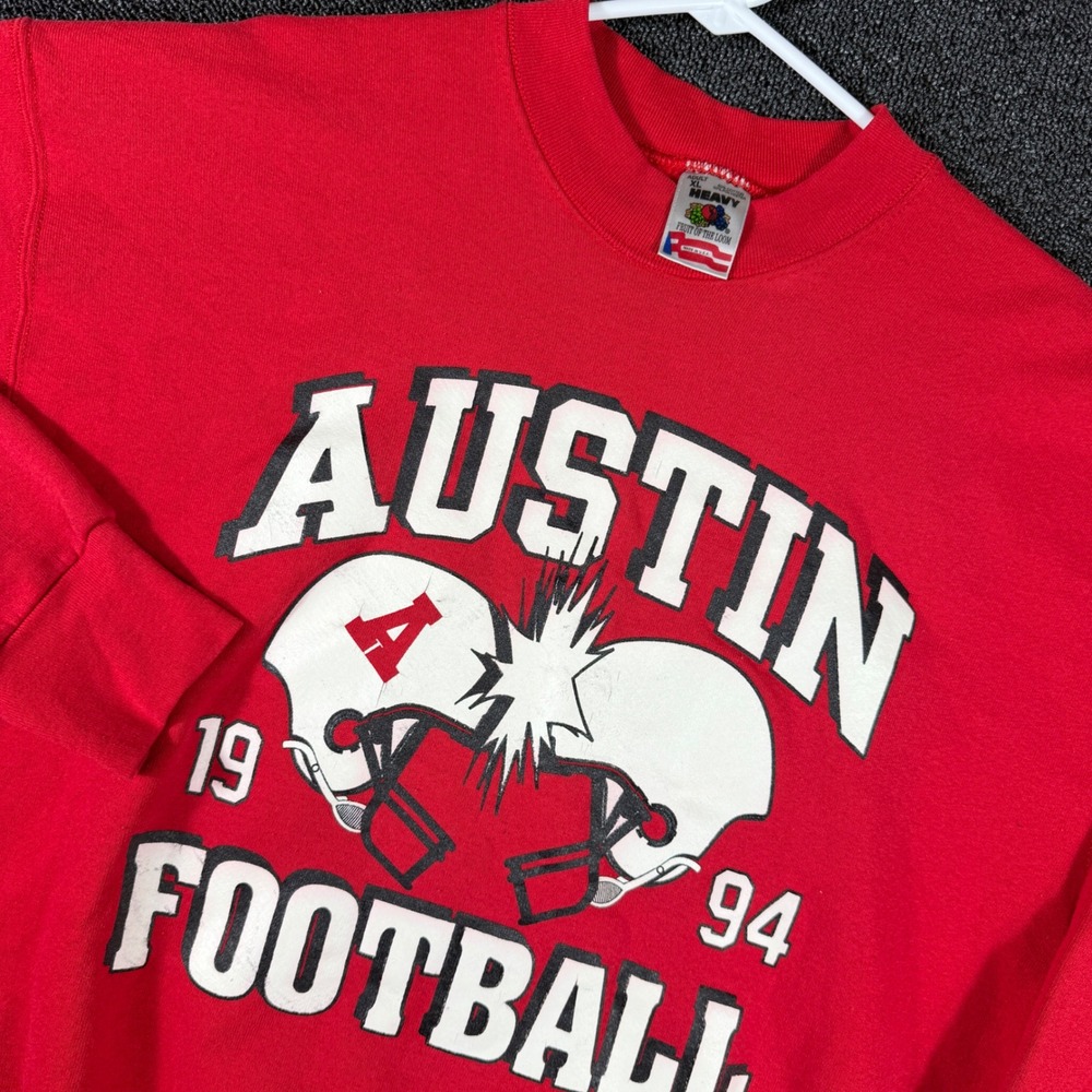 Vintage 1994 Austin Football Sweatshirt Mens XL Red Fruit of the Loom Heavy 90s